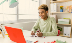 student working on a laptop